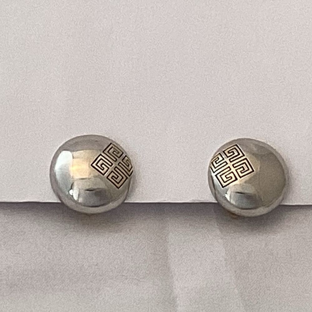Vintage Givenchy Logo Silver Tone Button clip on earrings